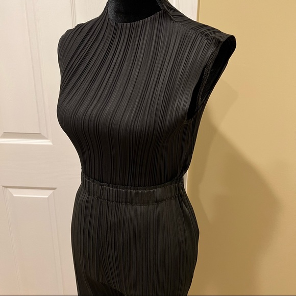 Office two pieces set turtleneck top loose pants casual pleated wide leg pants - Picture 8 of 15